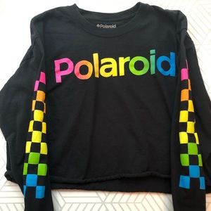 Polaroid rainbow print long sleeve crop top